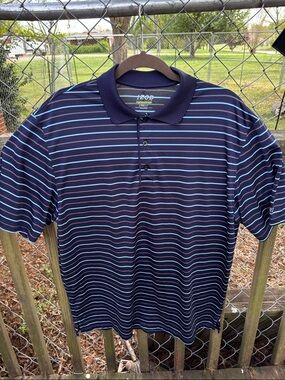 Izod Navy Golf Polo with Light Blue & White Stripes